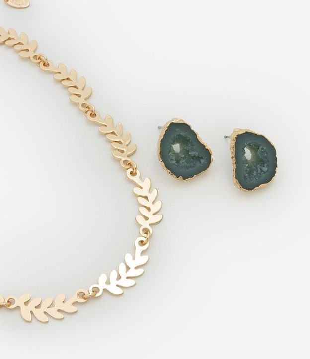 Conjunto de Collar Follaje y Caravana con Piedra Lascada