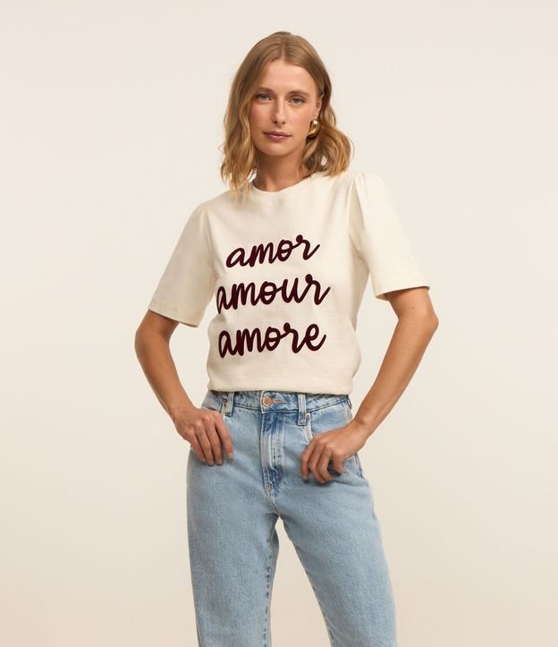 Remera Slim con Estampa Amor Amour Amore