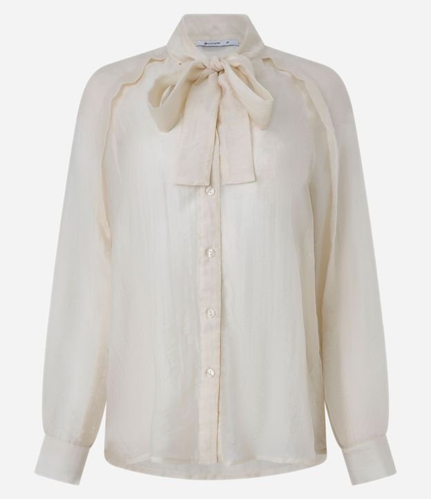 Camisa Texturizada en Voile con Cuello Lazo