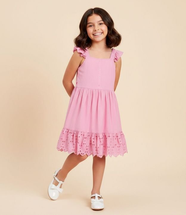 Vestido Infantil con Broderie y Fruncido - Talle 5 a 14 años 1
