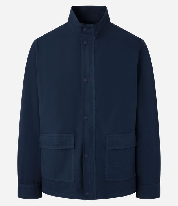 Campera Bomber en Sarga con Abotonado y Bolsillos Cargos 7
