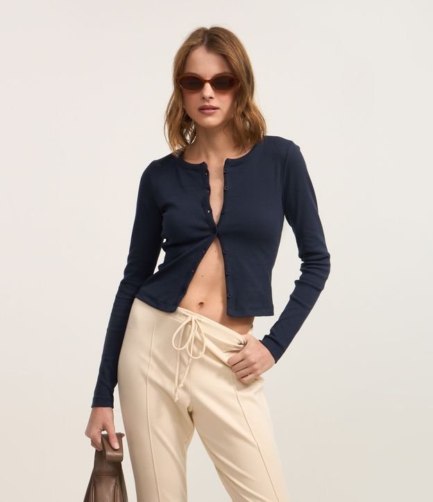 Blusa Cardigan en Rib con Botones Delanteros