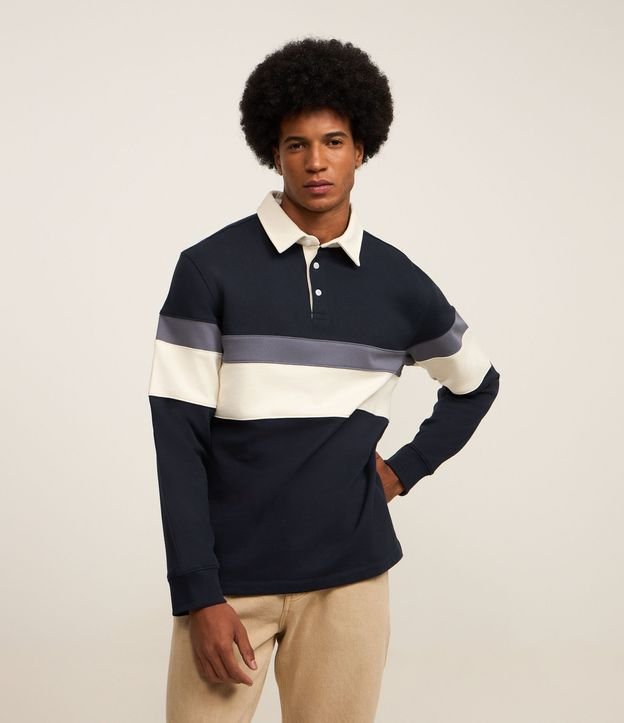 Saco Algodón con Cuello Polo Estampa Bloque de Color 2
