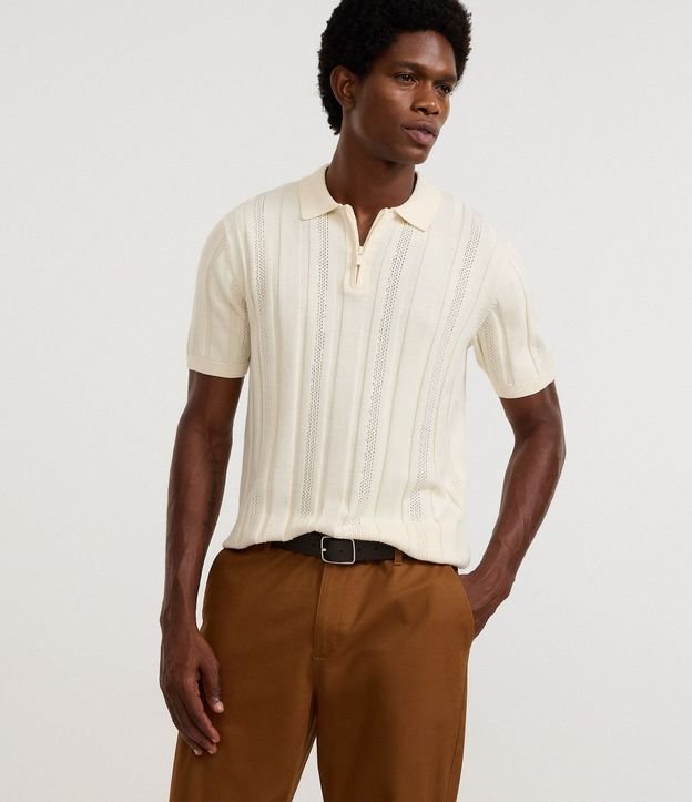 Camisa Cuello Polo con Cremallera en Algodón Texturizada