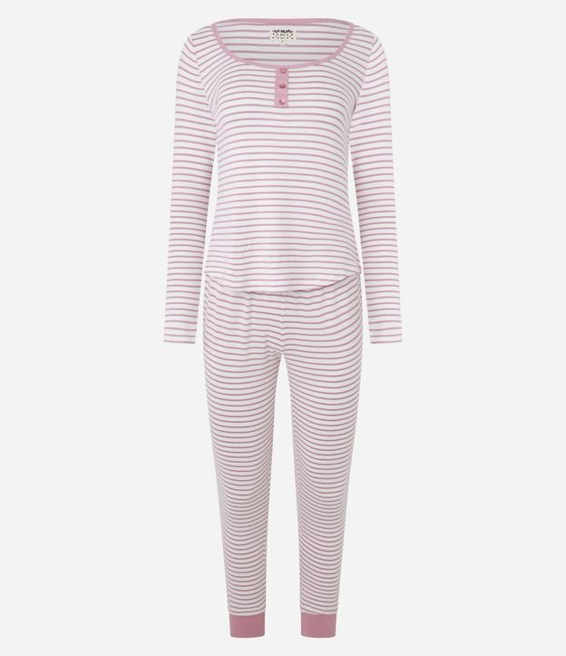 Pijama Largo en Punto con Botones y Estampa Rayada