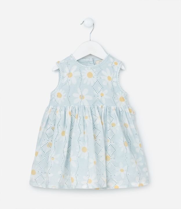 Vestido Infantil en Broderie Estampado de Margaritas con Bombacha - Talle 0 a 18 meses