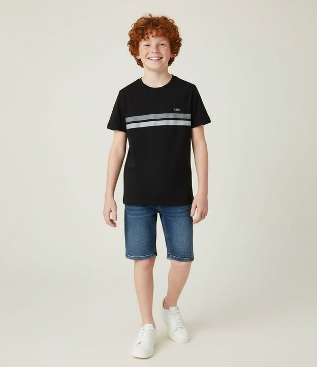 Remera Infantil con Rayas y Etiqueta - Talle 05 a 14 años