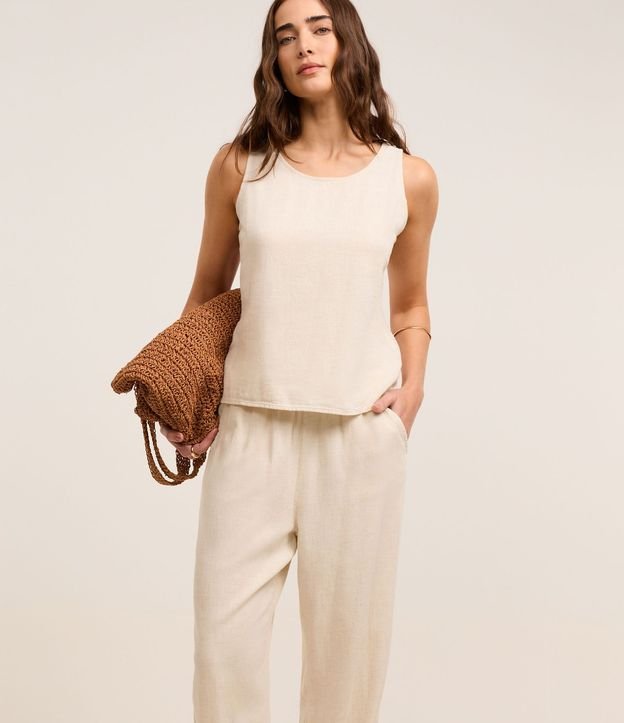 Pantalón Recto en Sarga con Cintura Elástica 2
