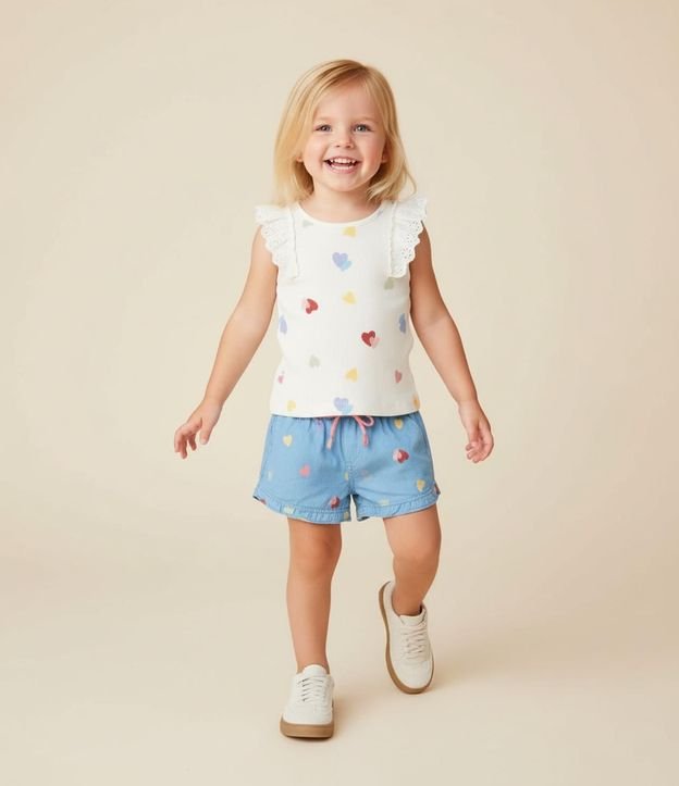 Musculosa Infantil en Rib con Volados Broderie - Talle 1 a 6 años