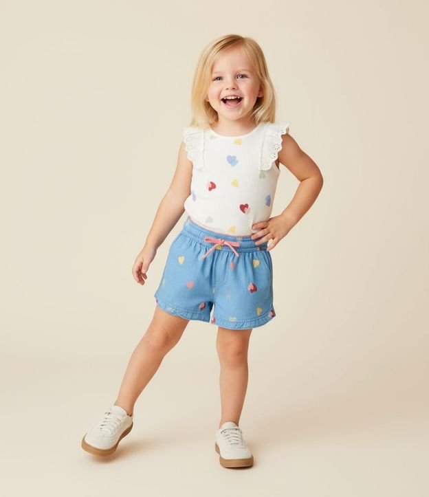 Short Infantil con Volados y Estampa Corazones - Talle 1 a 6 años 1