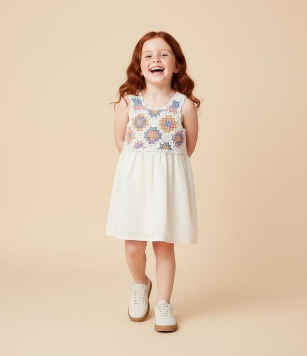 Vestido Infantil con Busto de Efecto Ganchillo - Talle 1 a 6 años