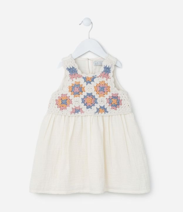 Vestido Infantil con Busto de Efecto Ganchillo - Talle 1 a 6 años