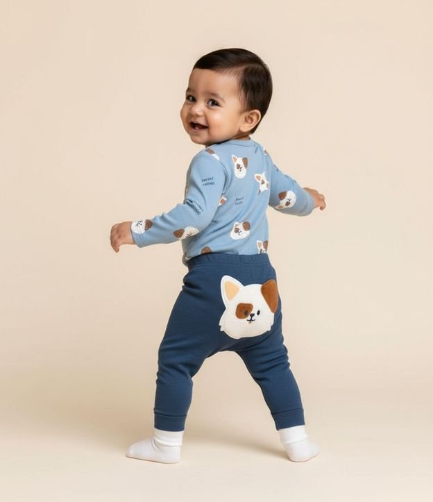 Conjunto Infantil en Suedine con Estampa Perrito - Talle RN a 18 meses