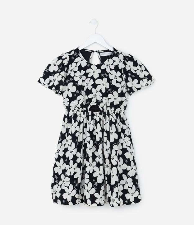 Vestido Infantil con Recorte y Estampa Floral - Talle 5 a 14 años