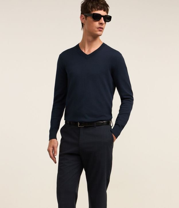 Pantalón Slim en Sastrería con Estampa de Cuadros en Hilo Teñido 4