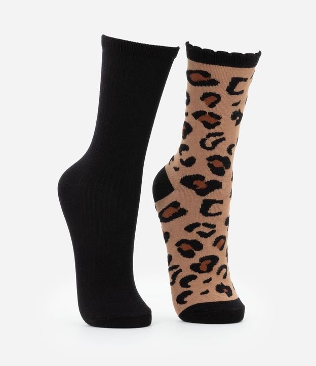 Kit 02 Medias Caña Larga en Poliamida con Estampa Animal Print leopardo 2