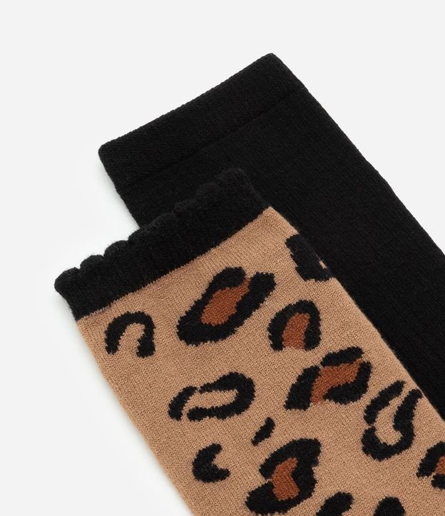 Kit 02 Medias Caña Larga en Poliamida con Estampa Animal Print leopardo 5