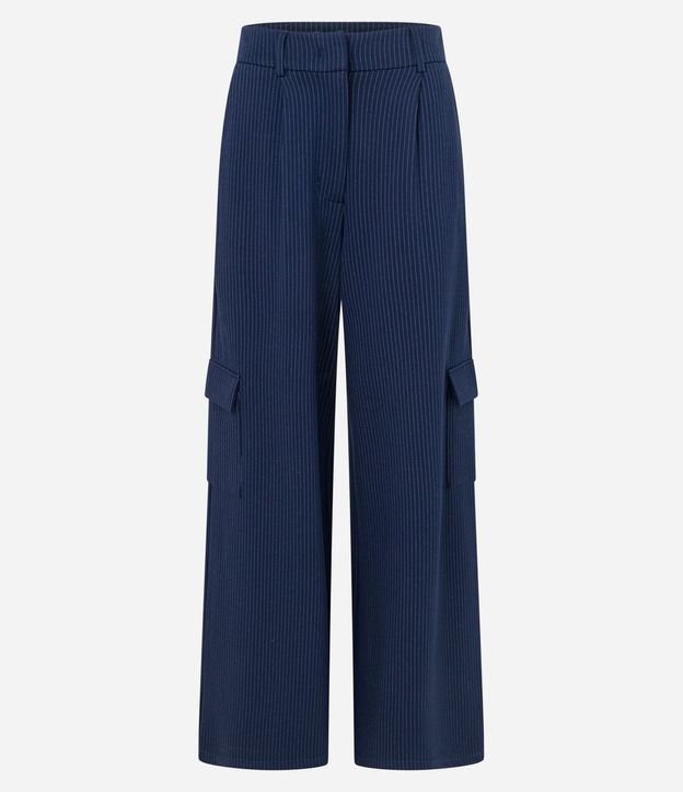 Pantalón Recto Cintura Baja en Punto Roma con Rayas de Hilo Teñido 7