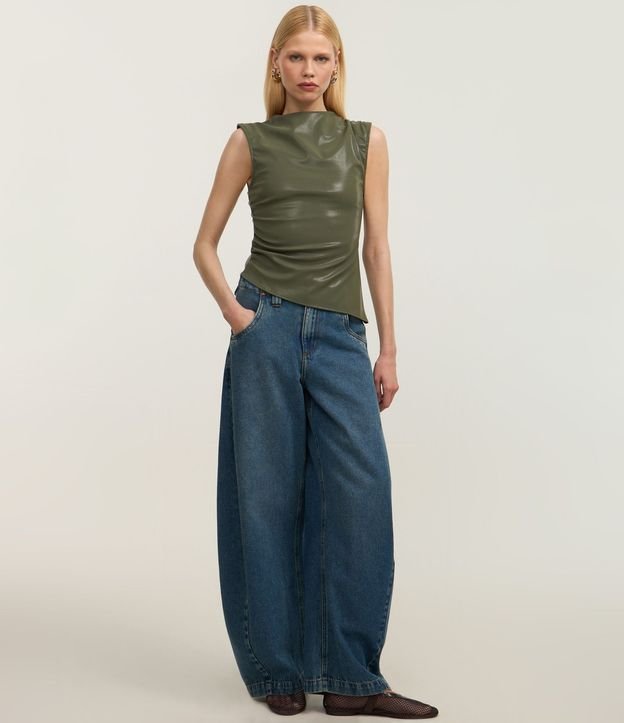 Blusa en PU con Drapeado Lateral y Cremallera 2