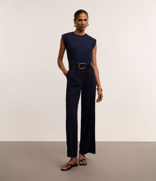 Pantalón Wide Cintura Baja en Crepé con Frisos 2