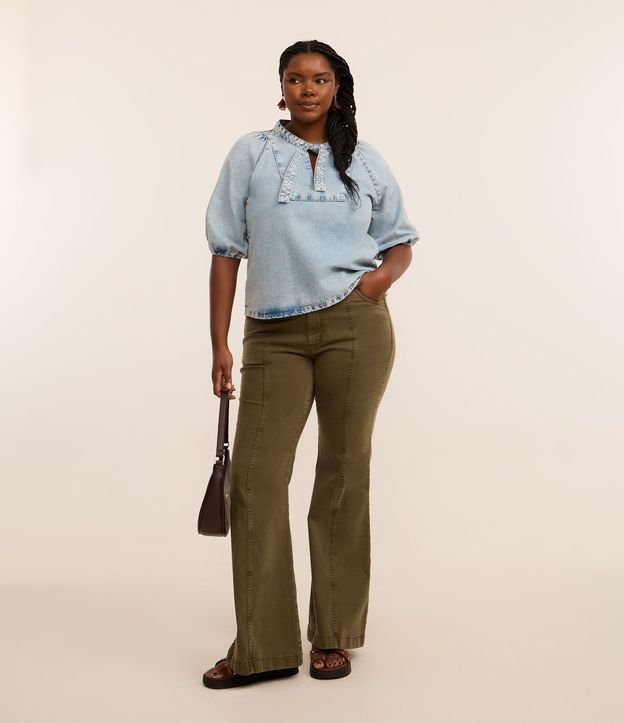 Pantalón Flare en Sarga con Cintura Ancha Curve & Plus Size
