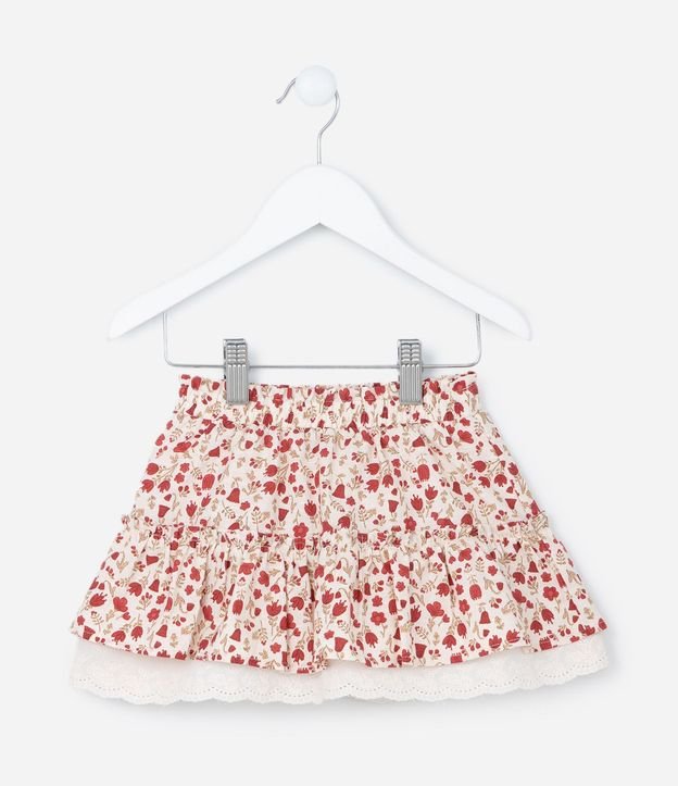 Pollera Infantil con Volado y Estampa Floral - Talle 1 a 6 años