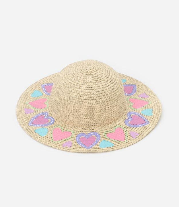 Sombrero de Paja Infantil Estampa de Corazones - Talle único