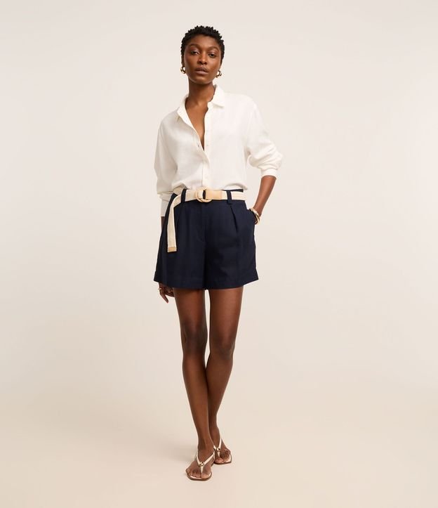 Short en Viscolino con Cinturón de Ráfia