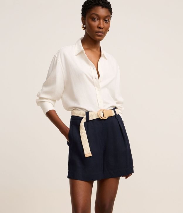 Short en Viscolino con Cinturón de Ráfia