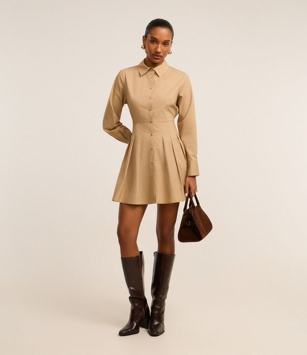 Vestido Chemise Corto con Pliegues Delanteros 2