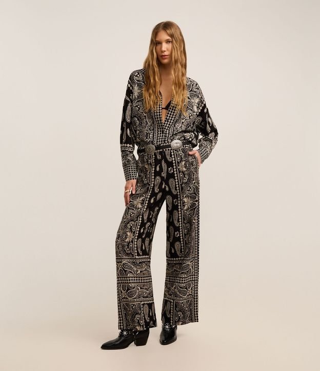 Pantalón Boho Pantalona en Viscolino con Estampa Paisley