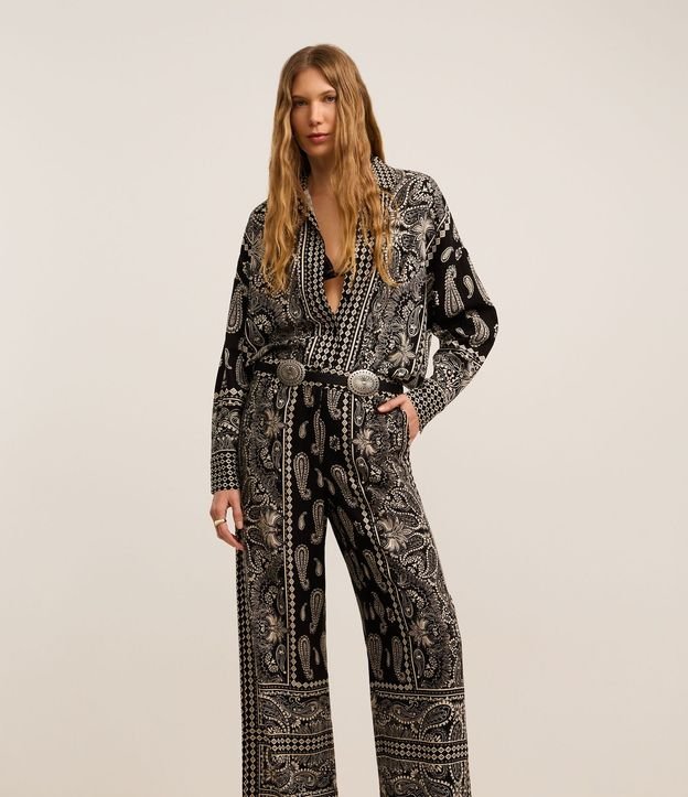 Pantalón Boho Pantalona en Viscolino con Estampa Paisley 2