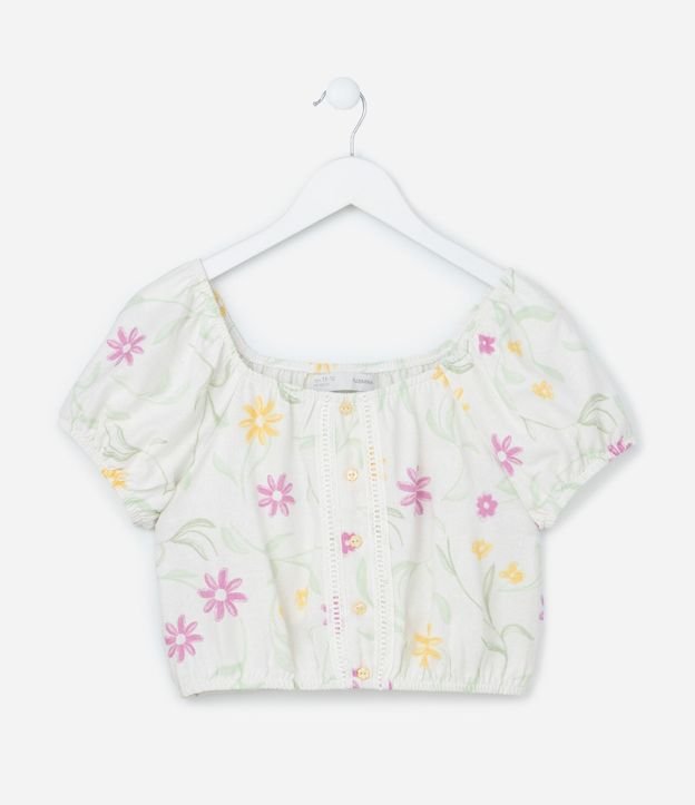 Blusa Cropped Infantil con Estampa Floral - Talle 5 a 14 años