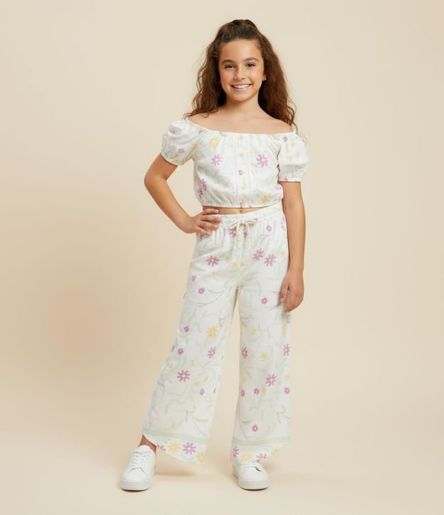 Pantalón Pantacourt Infantil con Estampa Floral - Talle 5 a 14 años