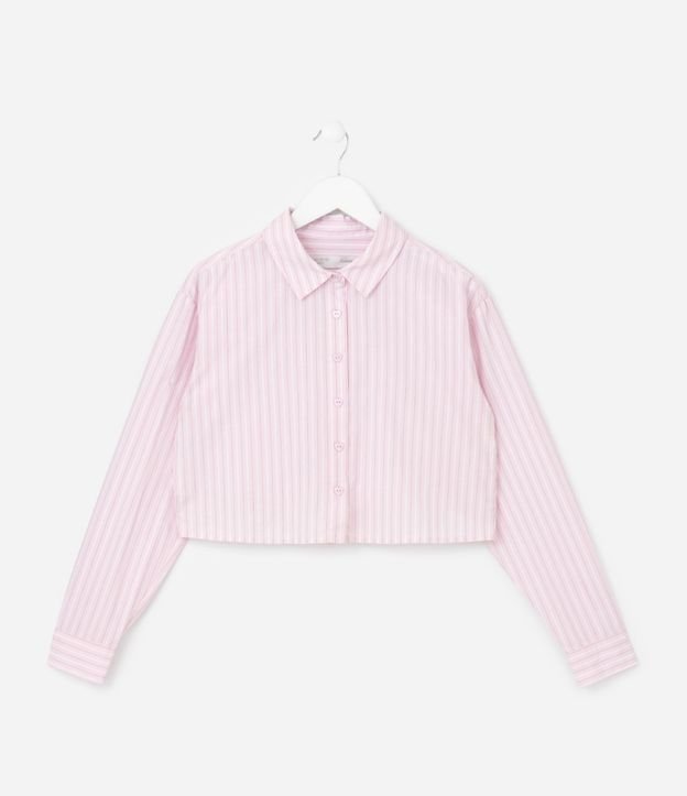Camisa Corta Infantil en Tricolina con Rayas a Hilo Teñido - Talle 5 a 14 años