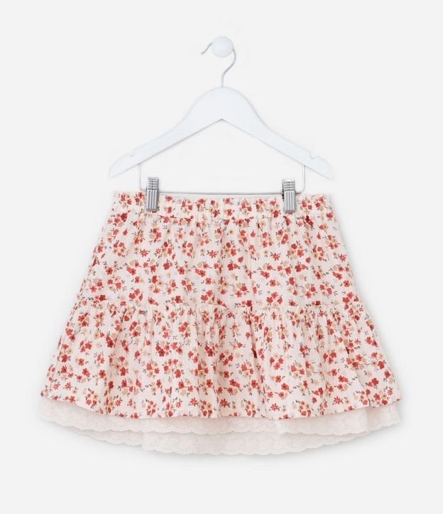 Pollera Infantil con Encaje y Estampa Floral - Talle 5 a 14 años