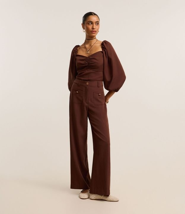 Pantalón Recto Sastrería Cintura Alta con Botones de Escudo