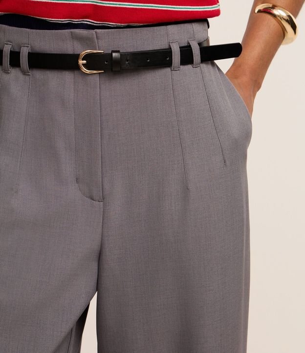 Pantalón Recto Sastre Cintura Alta con Cinturón Fino de PU 4