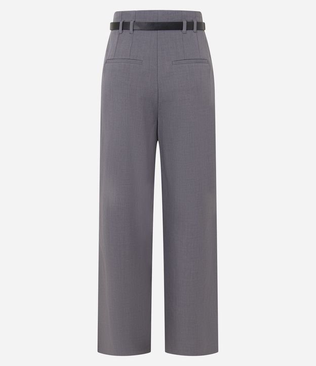 Pantalón Recto Sastre Cintura Alta con Cinturón Fino de PU 6