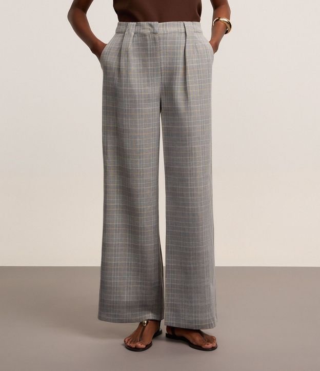 Pantalón Recto Sastrería con Estampa de Cuadros Príncipe de Gales