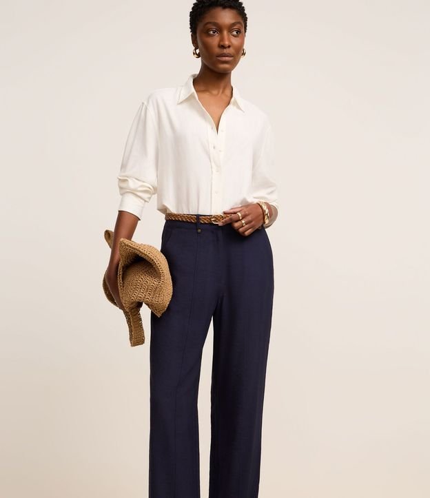 Pantalón Boho Reta Cintura Alta en Viscosa con Frisos 2