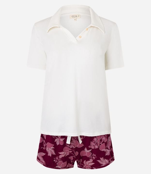 Pijama Short Doll en Viscosa con Cuello Polo y Short Floral