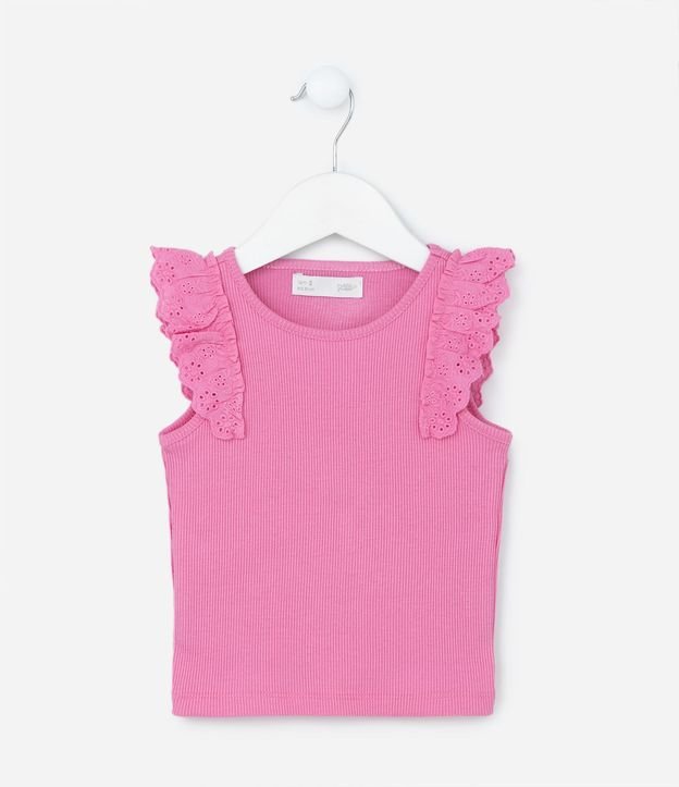 Musculosa Infantil en Rib con Volado en Broderie - Talle 1 a 5 años 2