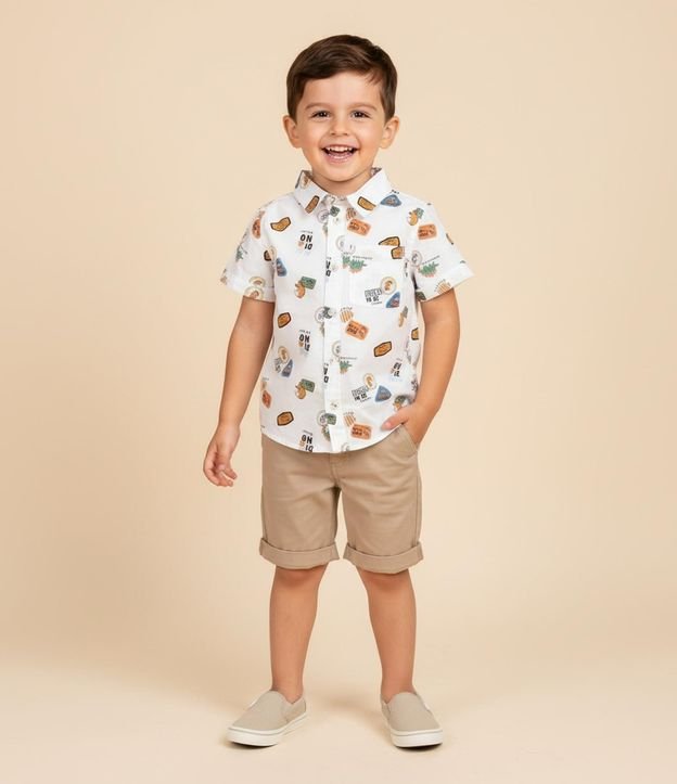 Camisa Infantil con Bolsillo y Estampa de Dinos - Talle 1 a 6 años