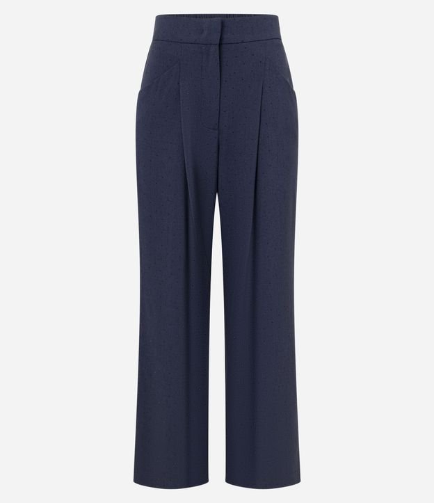 Pantalón Wide Leg Sastrería con Pliegues y Aplicación de Strass