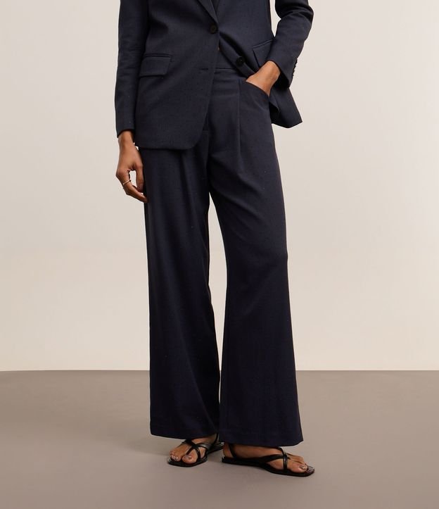 Pantalón Wide Leg Sastrería con Pliegues y Aplicación de Strass 4