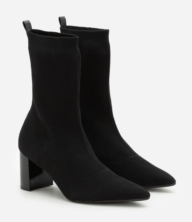 Bota Knit en Tejido Canelado con Punta Fina y Salto Bloco 3