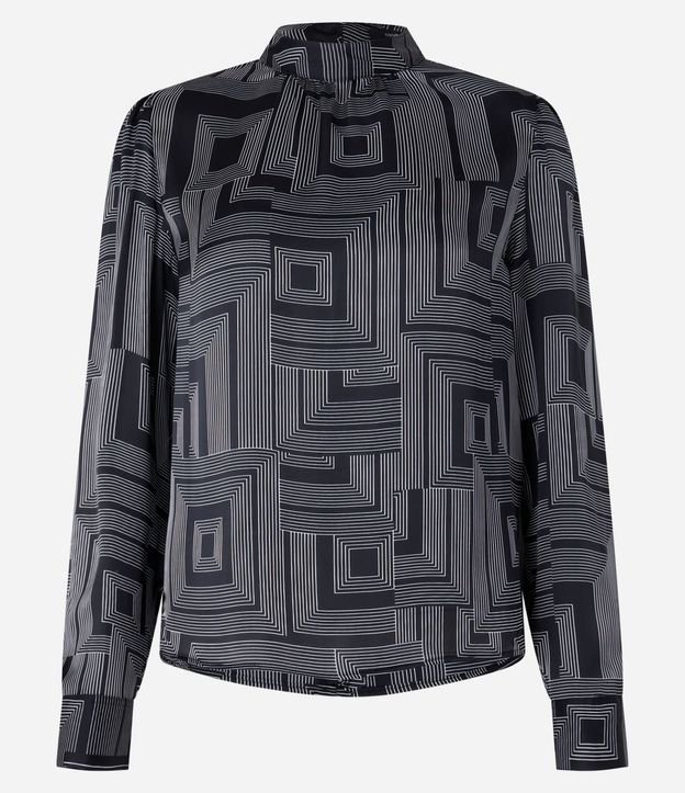 Blusa Satinada con Cuello Padre y Estampado Geométrico