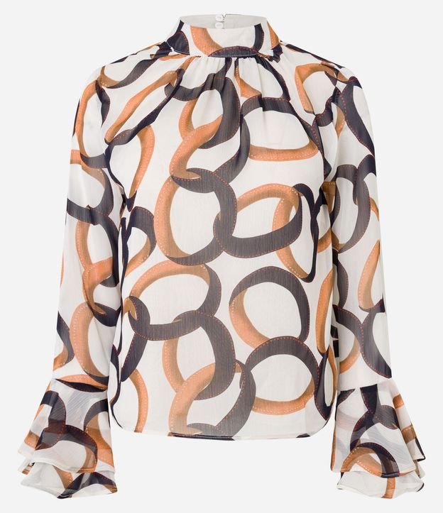 Blusa en Chiffon con Manga Sino y Estampa Anillos