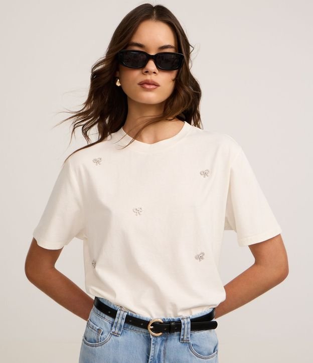 Blusa en Algodón con Bordado de Lazos con Perlas
